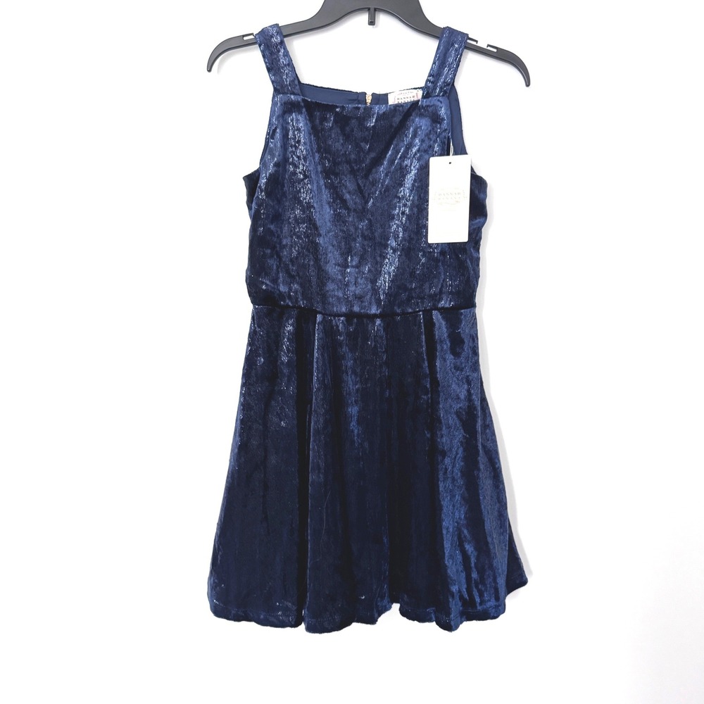 Hannah Banana Dress Girls 14 Sleeveless Fit & Flare Navy Velvet Shimmer
